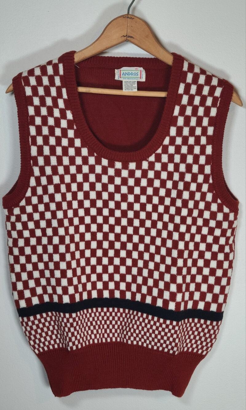 Vintage 60s 70s Mens Med Knit Sweater Vest Checkered Mod Rockabilly